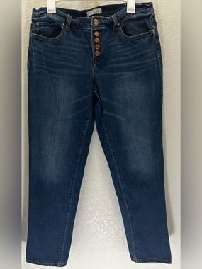 LOFT Women's Dark Blue straight leg denim Jeans with Button-Fly, size 10/30. EUC